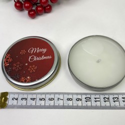 Hediyelik Teneke Mum Gümüş Yuvarlak Kırmızı Merry Christmas Baskılı-YSUS-1027