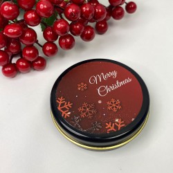 Hediyelik Teneke Mum Siyah Yuvarlak Kırmızı Merry Christmas Çiçekli Baskılı-YSUS-1028