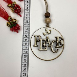 Yılbaşı Ahşap Ağaç Süsü Peace Baskılı 5 Adet-YSUS-1037