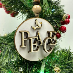 Yılbaşı Ahşap Ağaç Süsü Peace Baskılı 5 Adet-YSUS-1037