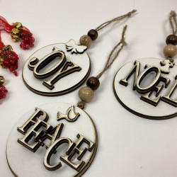 Yılbaşı Ahşap Ağaç Süsü Karışık 3 Adet-YSUS-1040