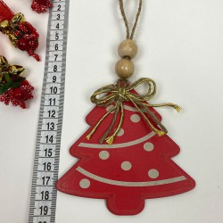 Yılbaşı Ahşap Ağaç Süsü Kırmızı Ağaç Baskılı 5 Adet-YSUS-1041