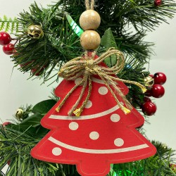 Yılbaşı Ahşap Ağaç Süsü Kırmızı Ağaç Baskılı 5 Adet-YSUS-1041