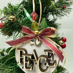 Yılbaşı Ahşap Ağaç Süsü Naturel Peace Baskılı 5 Adet-YSUS-1042