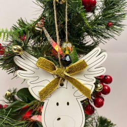 Yılbaşı Ahşap Ağaç Süsü Geyik Baskılı 5 Adet-YSUS-1048