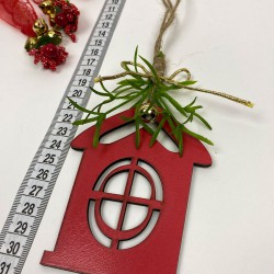 Yeniyıl Ağaç Süsü Kırmızı Ev Baskılı 5 Adet-YSUS-1057