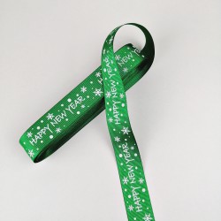 Yeşil Happy New Year Grogren Kurdele 2,5 cm 1 Metre-YY-1000