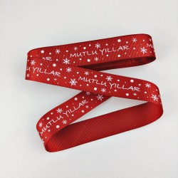 Kırmızı Mutlu Yıllar Grogren Kurdele 2,5 cm 1 Metre-YY-1011