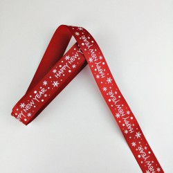 Kırmızı Happy New Year Grogren Kurdele 2,5 cm 1 Metre-YY-1012 Kırmızı Happy New Year Grogren Kurdele 2,5 cm 1 Metre-YY-1012