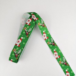 Yeşil Noel Baba Desenli Grogren Kurdele 2,5 cm 1 Metre-YY-1016