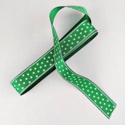 Yeşil Yıldız Desenli Grogren Kurdele 2,5 cm 1 Metre-YY-1022
