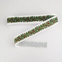 Beyaz Yeşil &Ccedil;am Ağacı Desenli Grogren Kurdele 2,5 cm 1 Metre-YY-1025