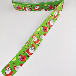 Yeşil Kırmızı Noel Baba Desenli Grogren Kurdele 2,5 cm 1 Metre-YY-1028