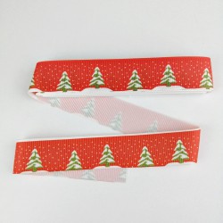 Kırmızı Beyaz &Ccedil;am Ağacı Grogren Kurdele 2,5 cm 1 Metre-YY-1032