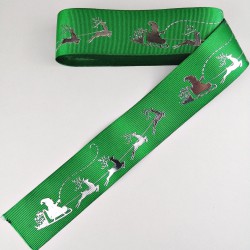 Yeşil Geyik Desenli Grogren Kurdele 4 cm 1 Metre-YY-1035 Yeşil Geyik Desenli Grogren Kurdele 4 cm 1 Metre-YY-1035