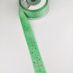 Yeşil Happy New Year Tafta Kurdele 2,5 cm 1 Metre-YY-1038