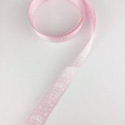 Pembe Çam Ağacı Yıldızlı Grogren Kurdele 2,5 cm 1 Metre-YY-1040