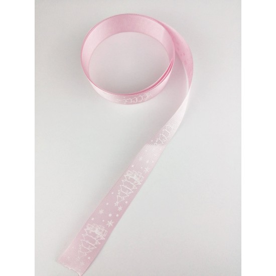 Pembe Çam Ağacı Yıldızlı Grogren Kurdele 2,5 cm 1 Metre-YY-1040