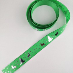 Yeşil Çam Ağacı Geyikli Grogren Kurdele 2,5 cm 1 Metre-YY-1043 Yeşil Çam Ağacı Geyikli Grogren Kurdele 2,5 cm 1 Metre-YY-1043