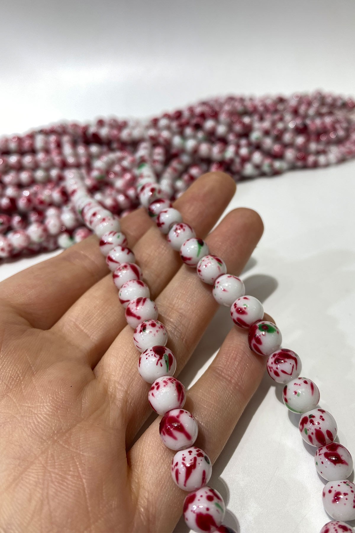 Bordo Desenli Dizi Cam Boncuk 1 Dizi 8 Mm-DCB-1038