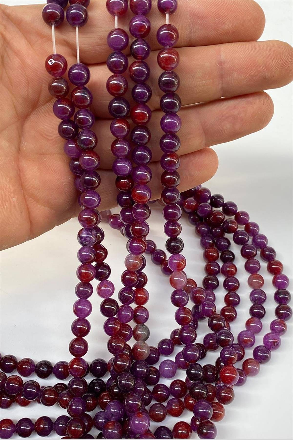 Mor Rengi Ceyt Dizi Küre Kesim 8 Mm 1 Dizi Doğal Taş-DTB-1127