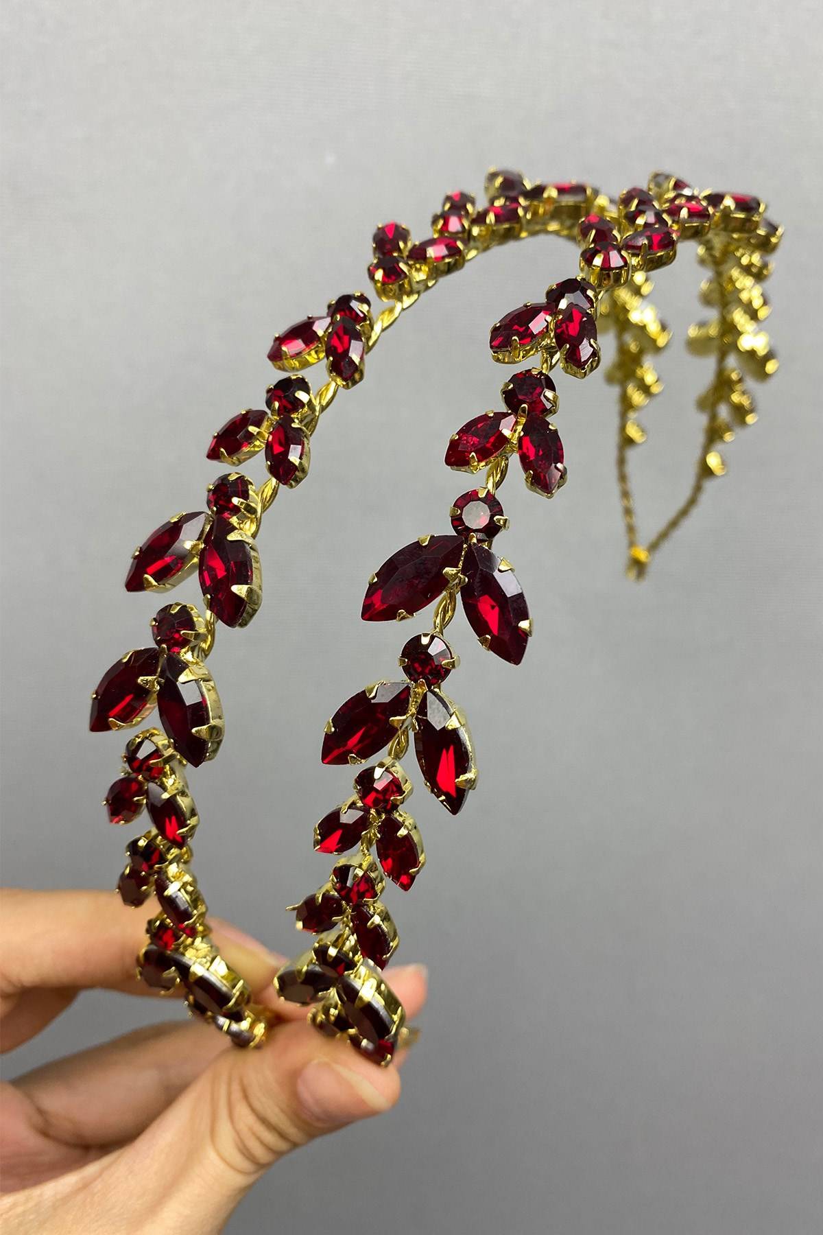 Bordo Gold Renk Çift Sıra Kına Ve Gelin Tacı-GELINTACI-103