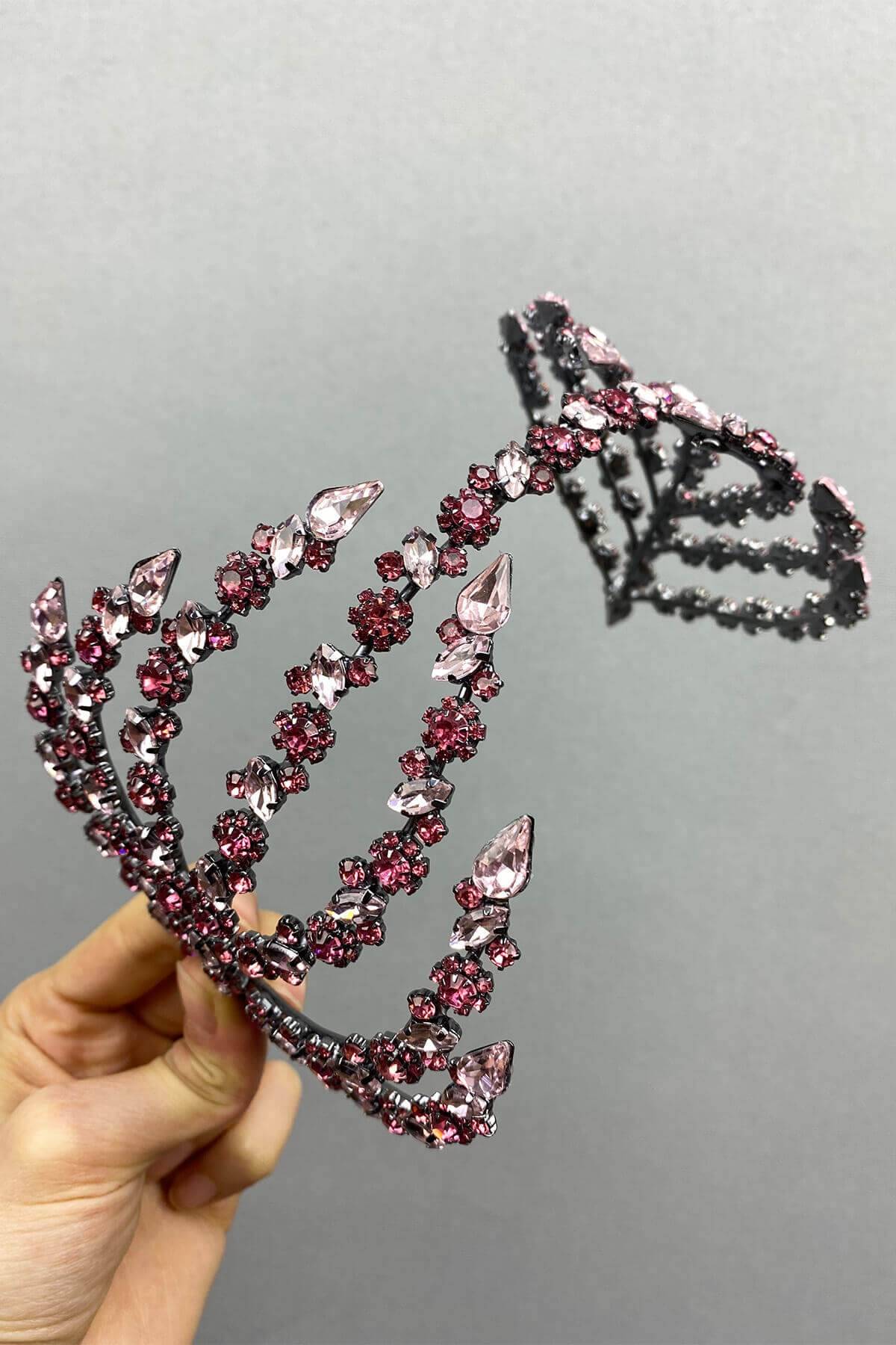 Pembe Çift Taraflı Zelen Model Saç Aksesuarı Gelin Tacı-GELINTACI-113