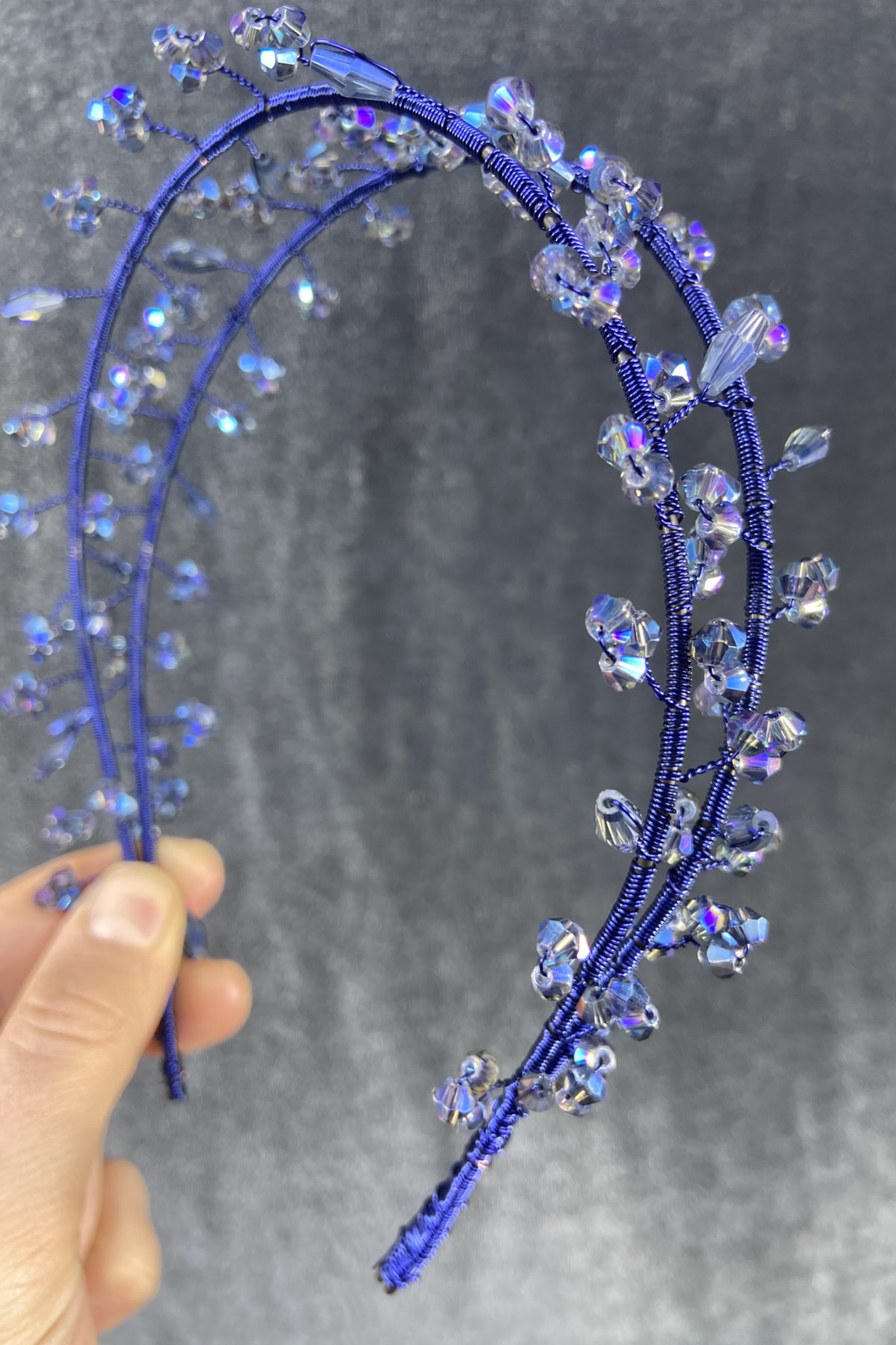 Mor Mavi Kristal Taşlı El Yapımı Angel Model Kına Ve Gelin Tacı-GELINTACI-172