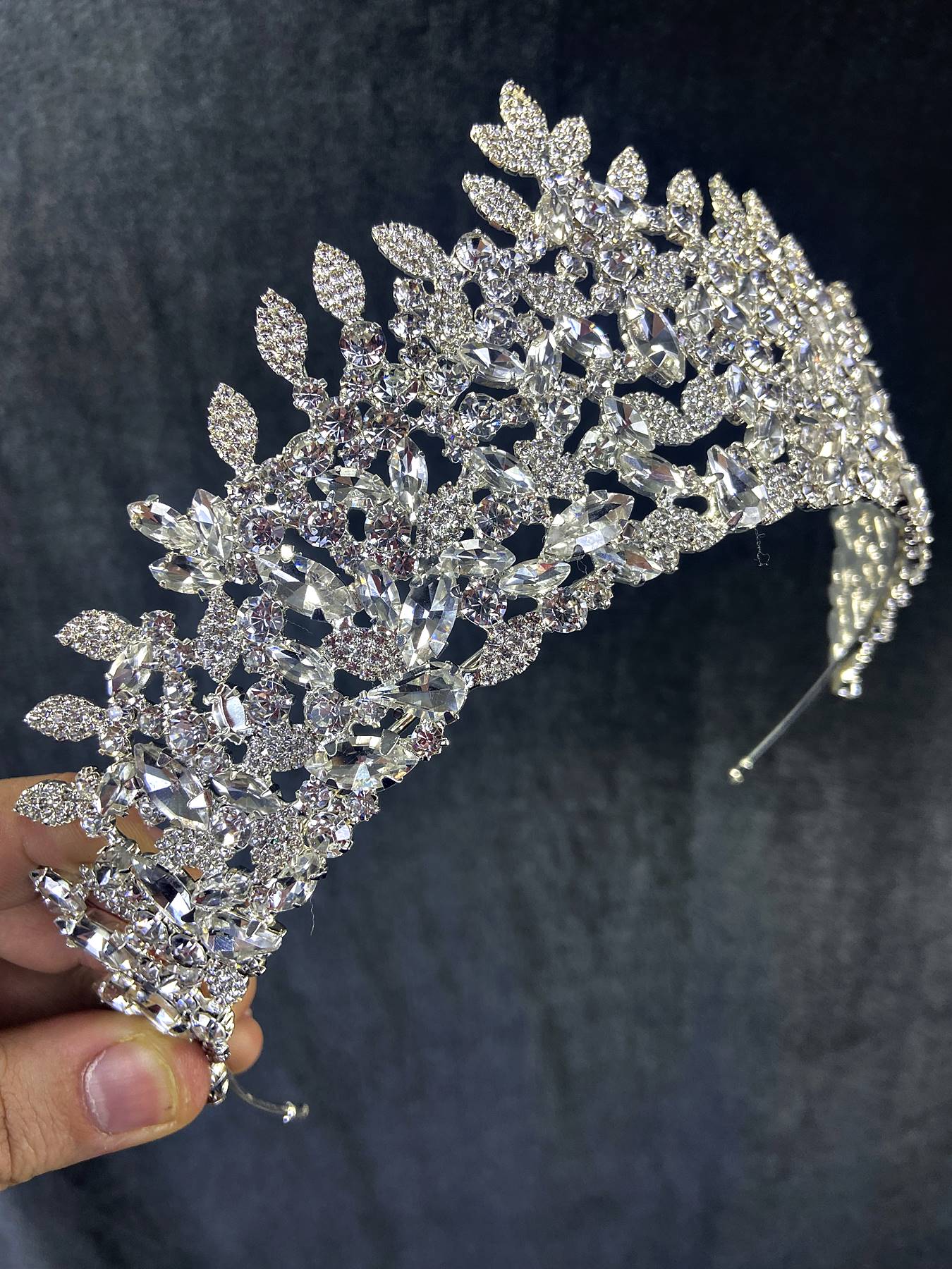 Gümüş Sena Model Yaprak Desenli Gelin Ve Kına Tacı-GELINTACI-286