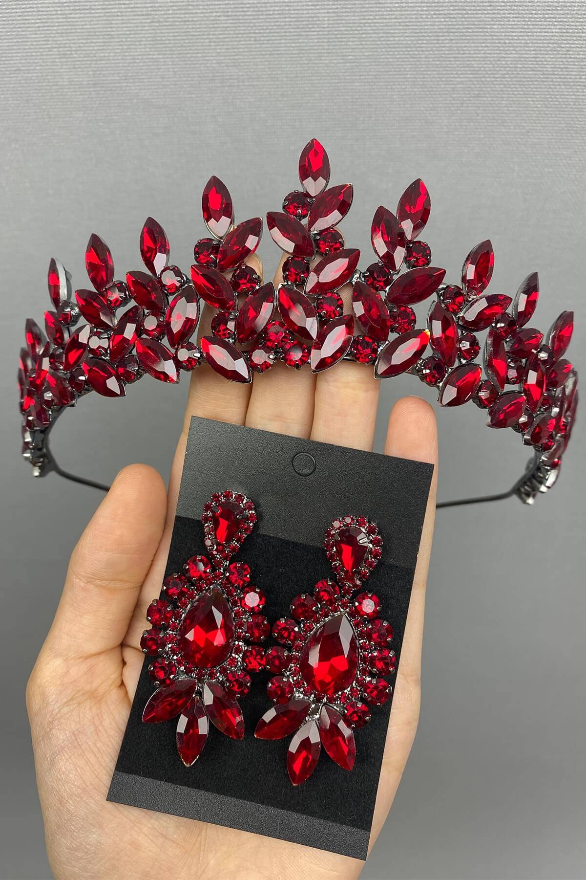 Bordo Rubra Gelin Kına Tacı Ve Küpesi