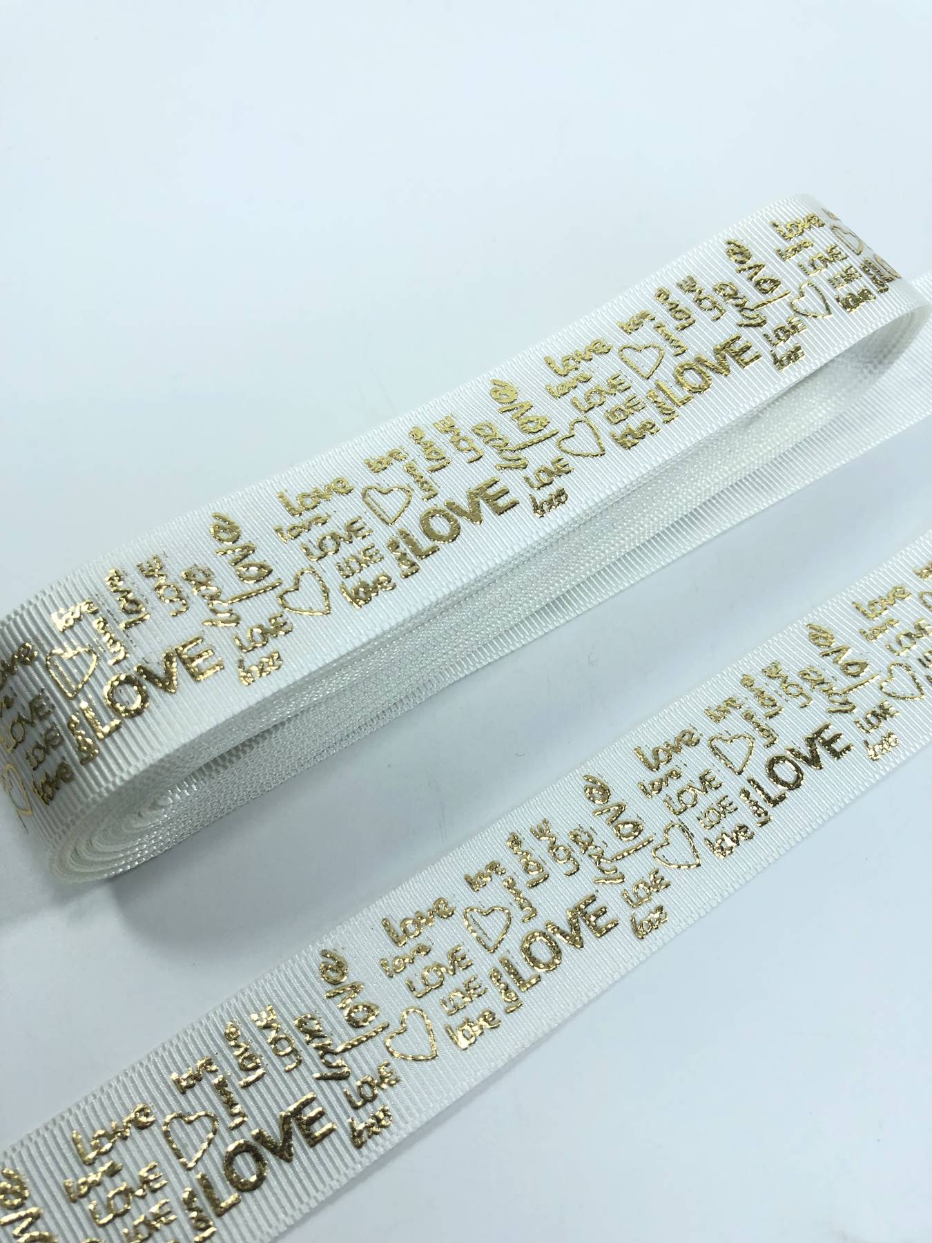 Gold Varak Desenli Love Yazılı Grogren Kurdele-KDL-1081