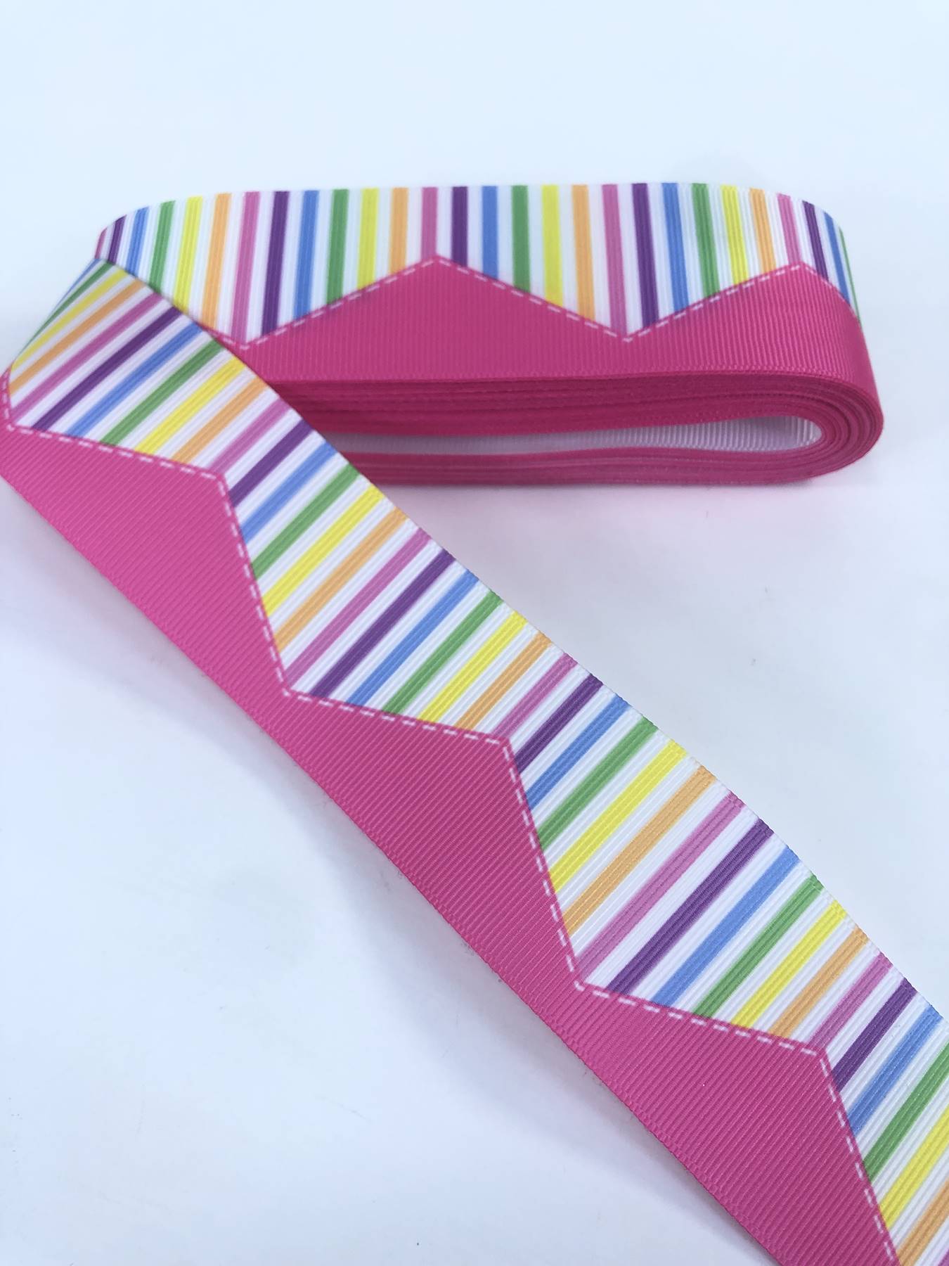 Pembe Rengarenk Çizgi Desenli Grogren Kurdele-KDL-1239