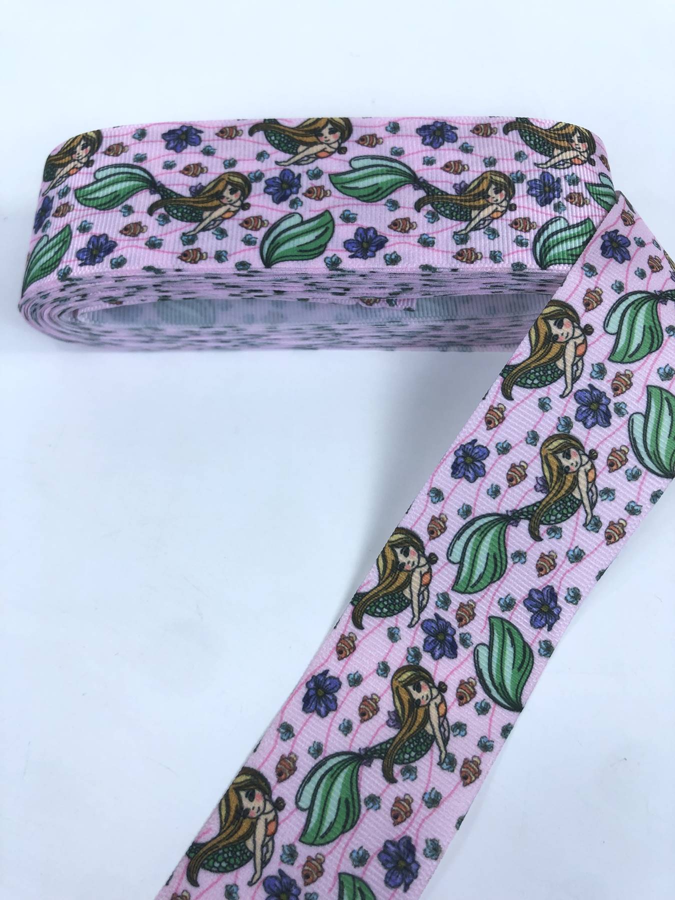 Pembe Deniz Kızı Desenli Grogren Kurdele-KDL-1242