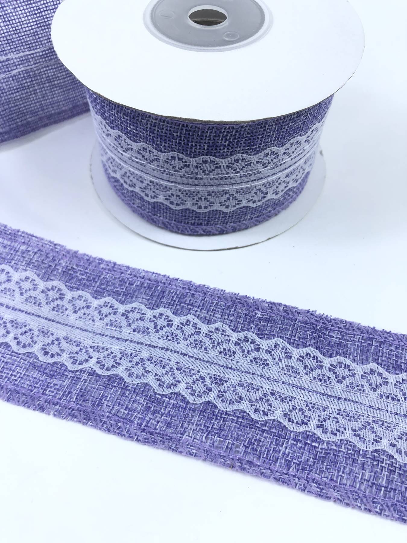 Lila Ortası Dantelli Geniş Keten Kurdele-KETK-4