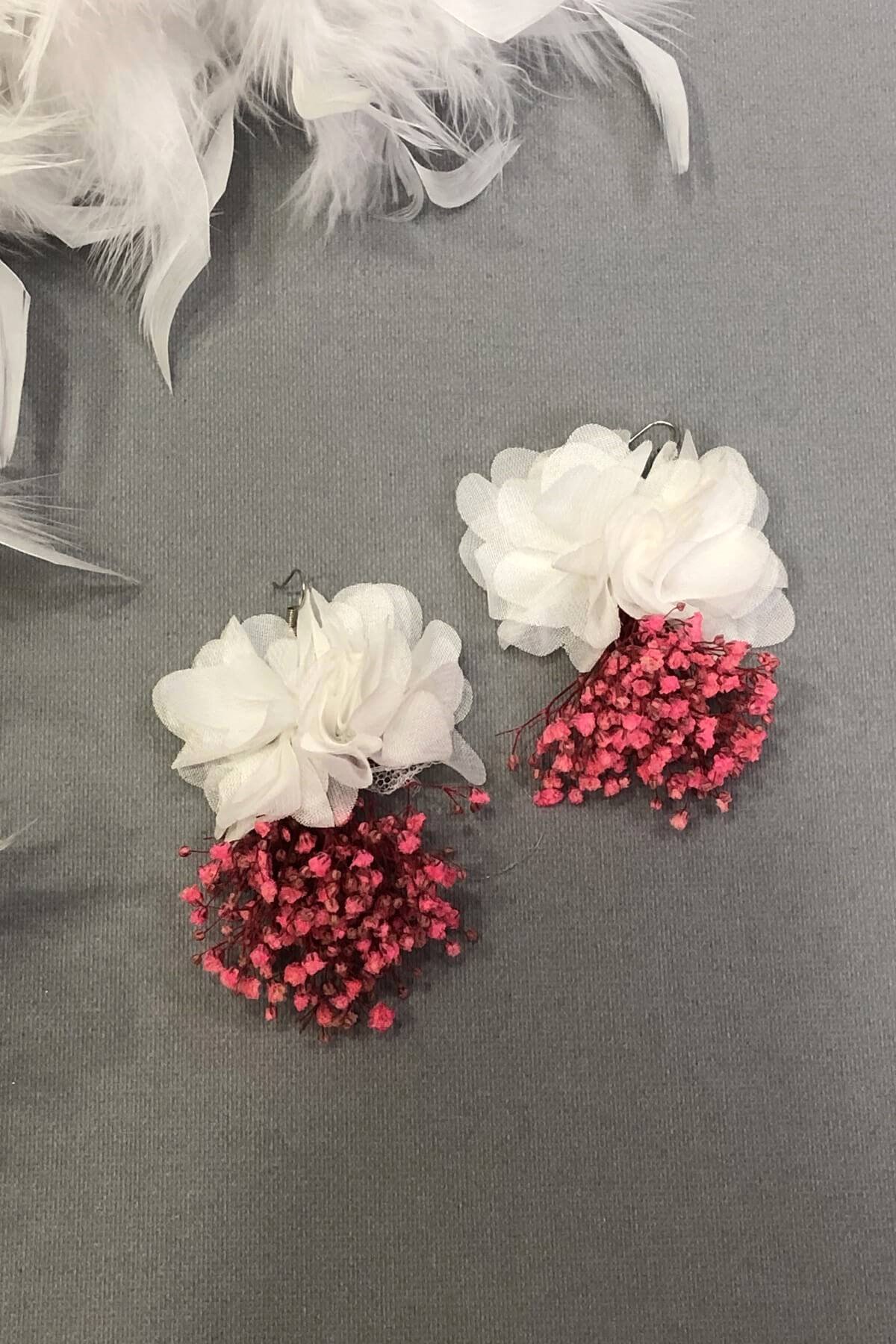 Pembe Kuru Çiçekli Küpe-KUP-1046