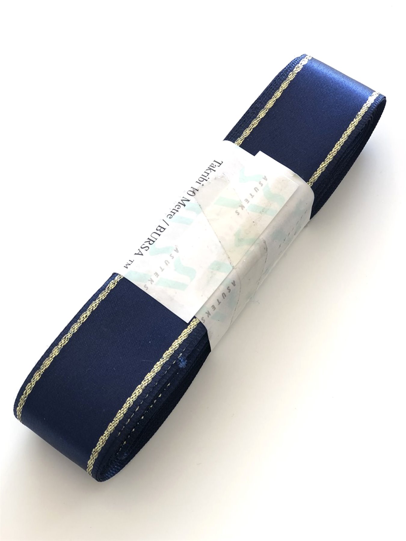 Lacivert Sarı Simli Saten Kurdele 3 cm-STK-1015