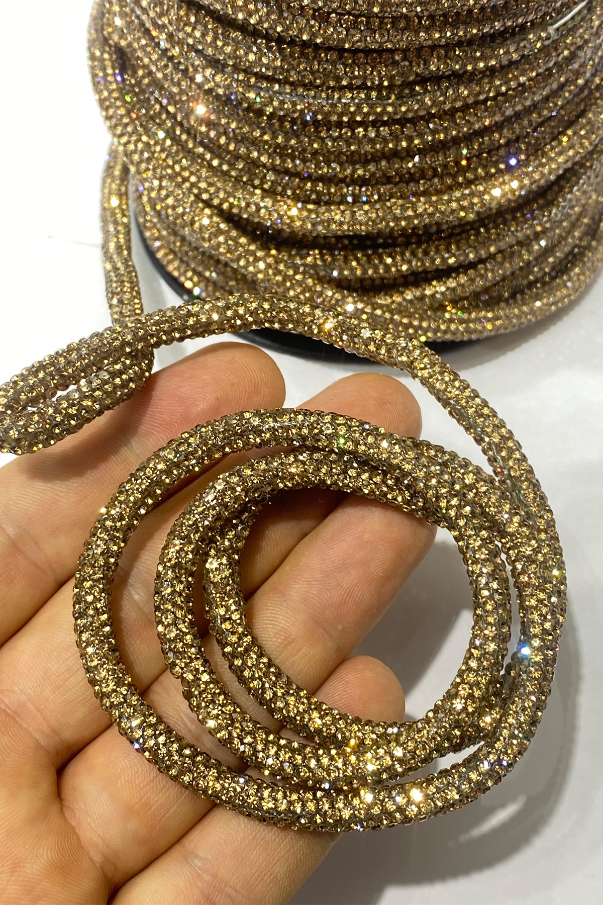 Bal Rengi Ful Taşlı Boru Şerit Aplik 1 Metre-USA-110