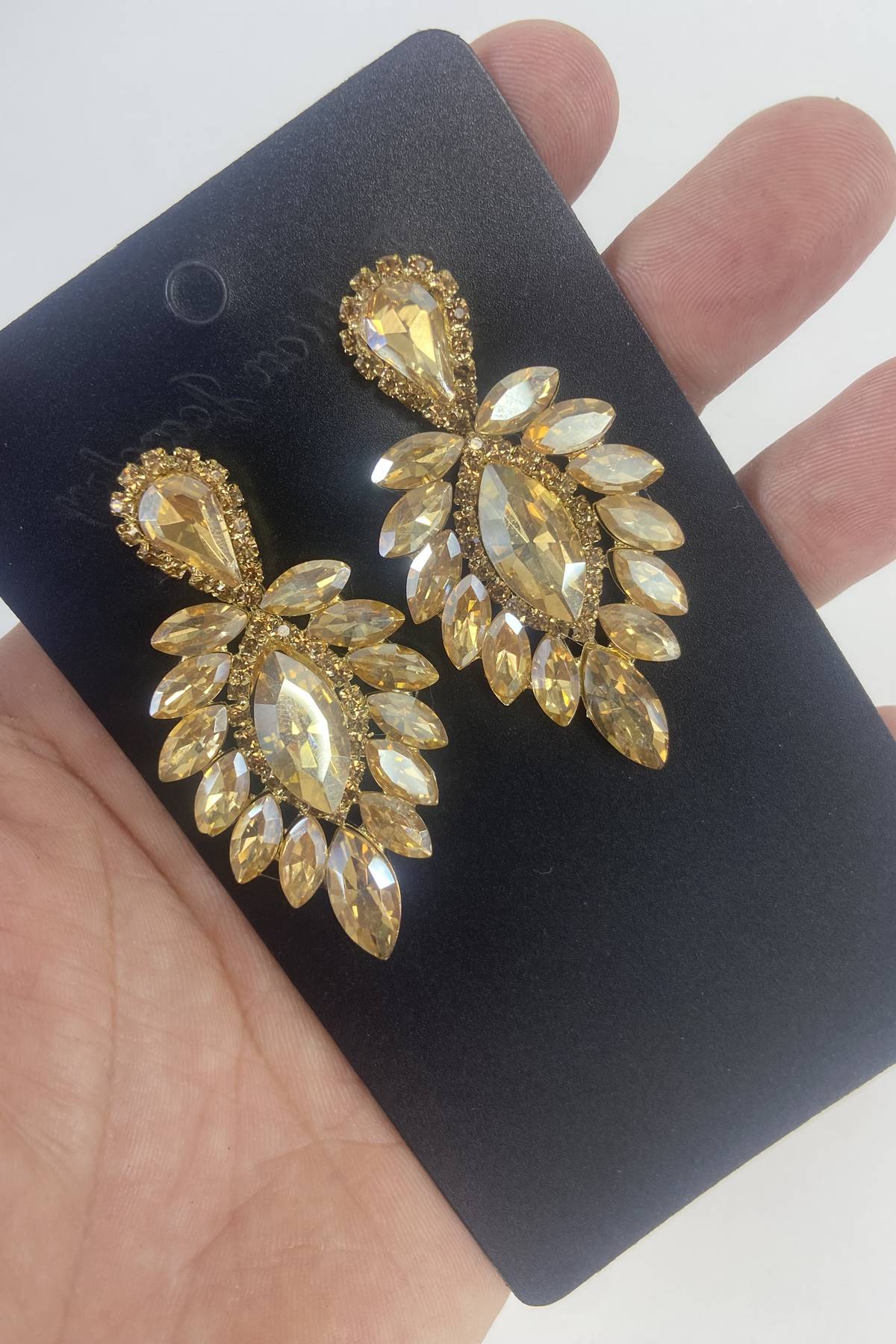 Gold İnce Mekik Taşlı Kına Düğün Nişan Küpesi-YENIKUPE-1010