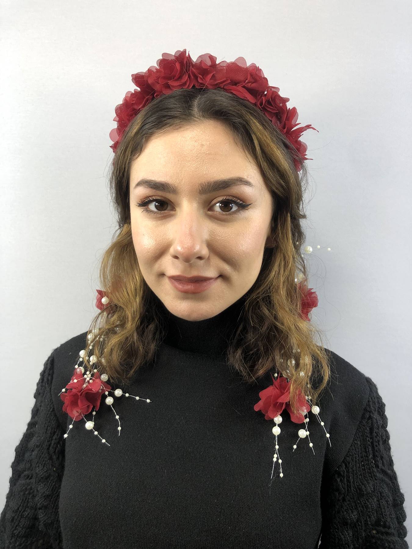 Bordo Lazer Kesim İncili Taç-LKTC-1024