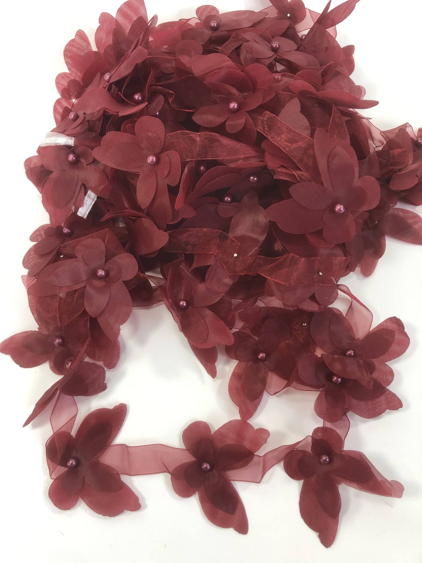 Bordo Renk Lazer Kesim Kelebek Şerit-LKT-1107