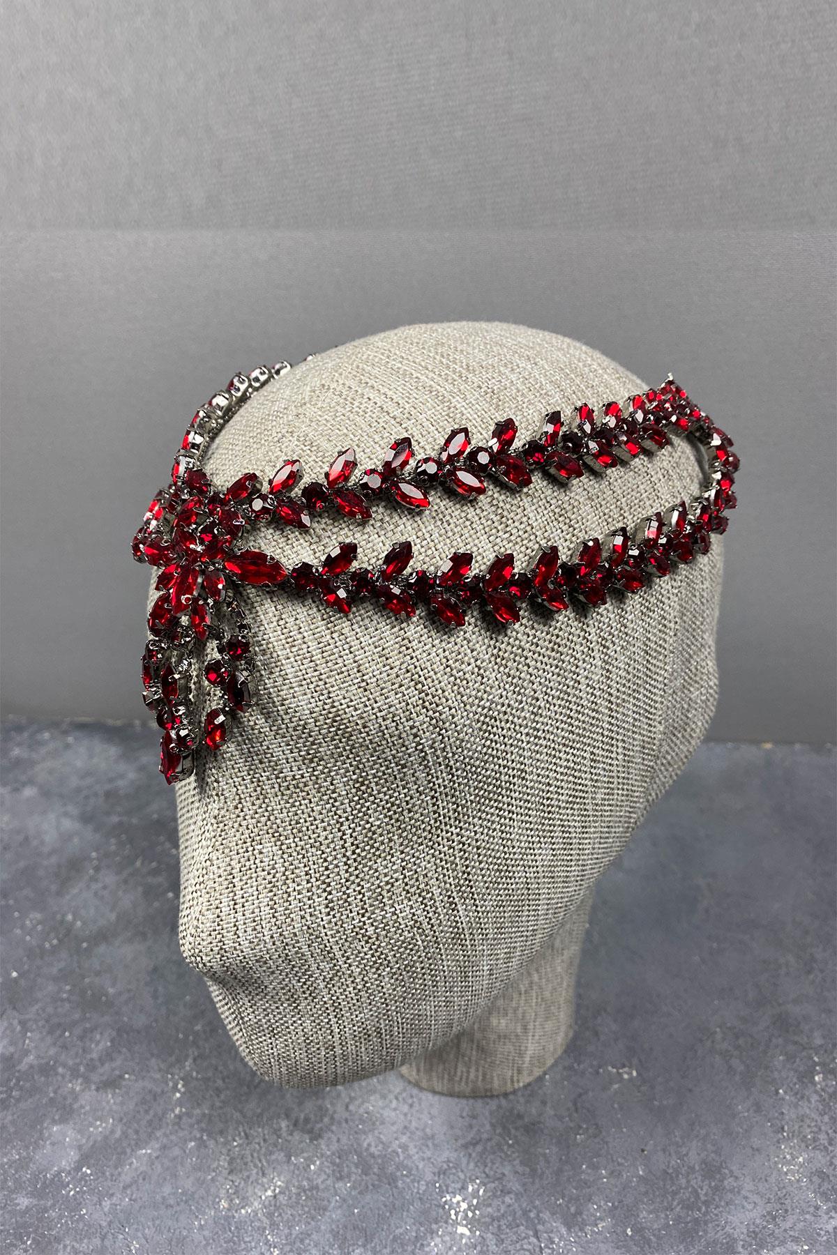 Bordo Naomi Model Alınlık Gelin Saç Aksesuarı -GELINTACI-613