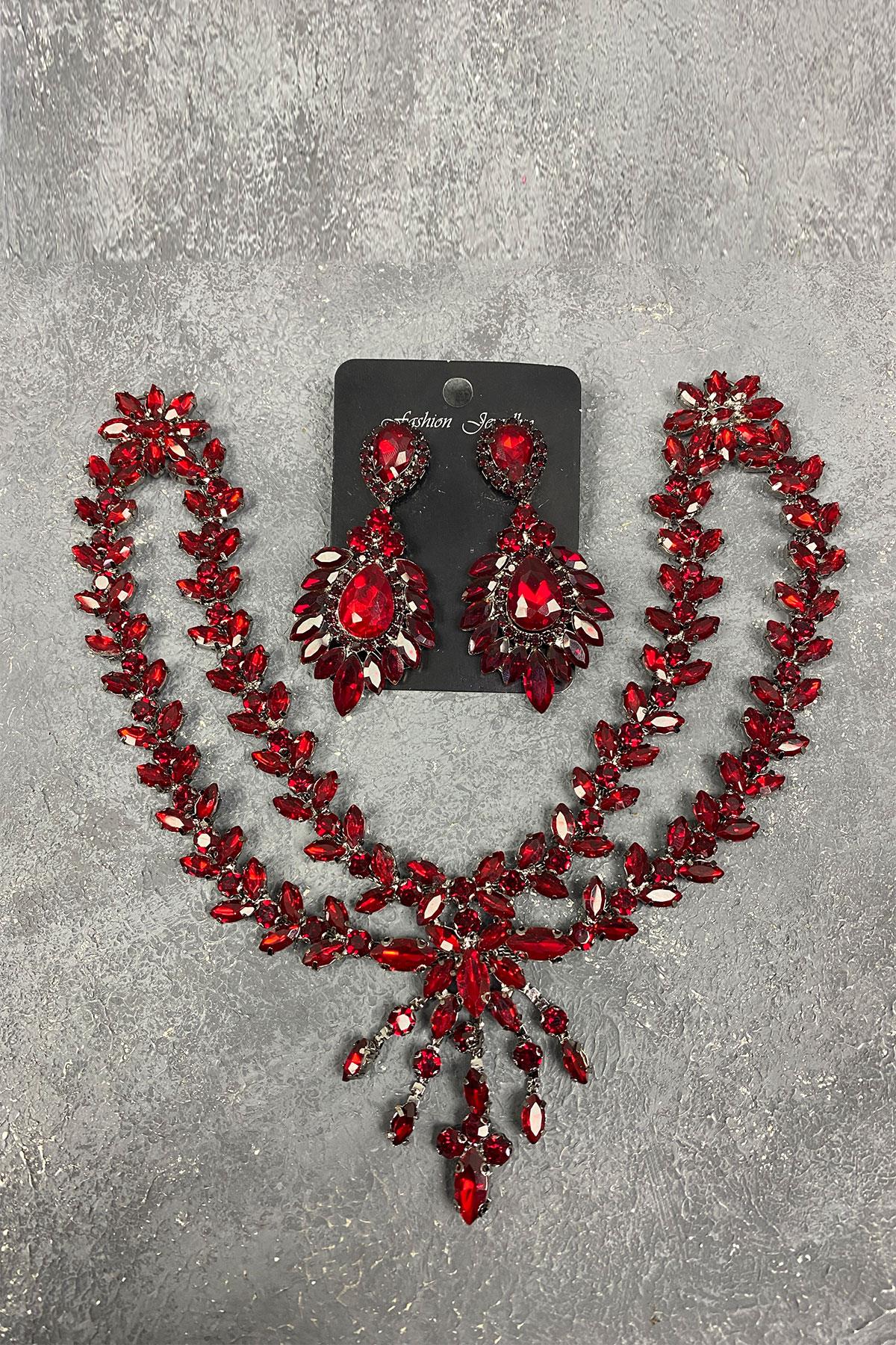 Bordo Naomi Model Alınlık Gelin Saç Aksesuarı Ve Abiye Küpe Seti-GELINTACI-620